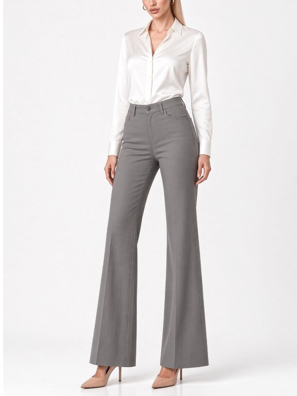 TALL GIRLS ALERT!! LAUNDRY by Shelli Segal Taupe Gray Flare Trousers 8